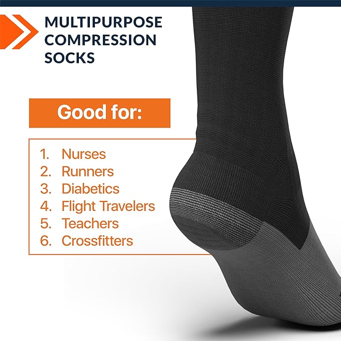 FixiC Compression Socks Men & Women - 3 Pairs, L-XL (8-15), 15-20 mmHg - Compression Stockings for Women and Men - Black Circulation Socks - Support Socks for Training, Traveling, Diabetics and More!