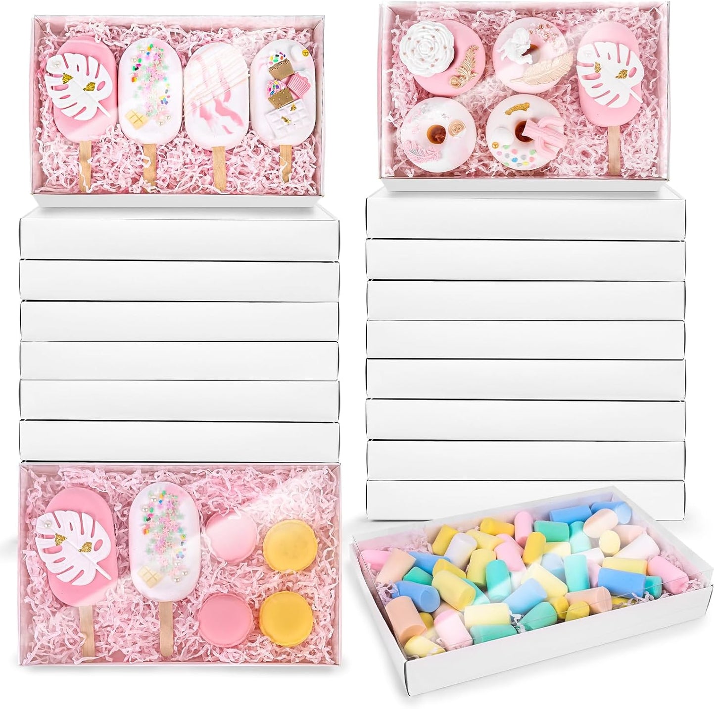 JOHOUSE 10PCS Cookie Boxes, 9.5x6x1.2 Inches White Bakery Boxes with Clear Lids For Cookies Pastries Chocolates, Dessert Boxes Treat Boxes for Class Birthday Wedding Party