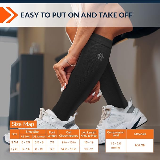 FixiC Compression Socks Men & Women - 3 Pairs, L-XL (8-15), 15-20 mmHg - Compression Stockings for Women and Men - Black Circulation Socks - Support Socks for Training, Traveling, Diabetics and More!