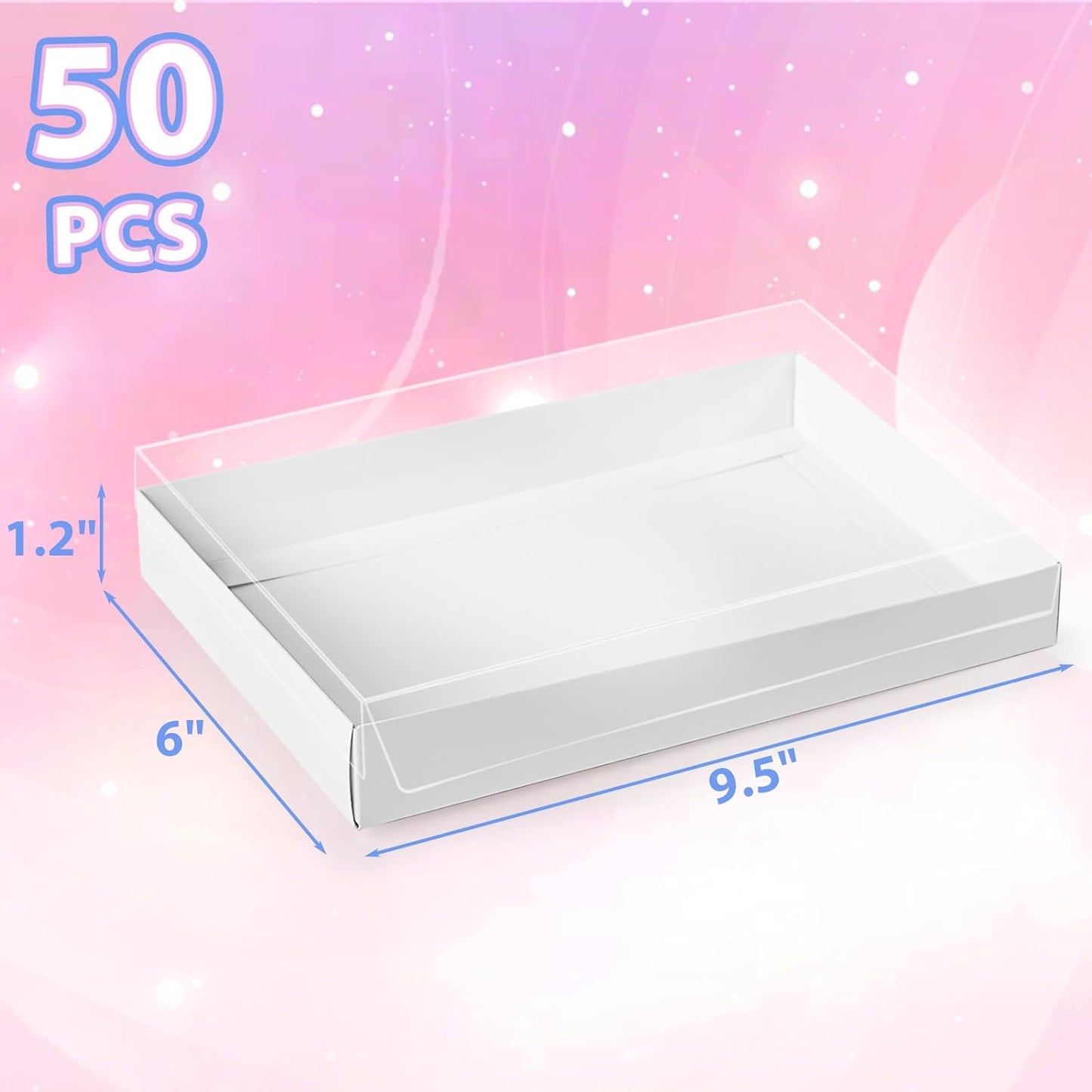 JOHOUSE 10PCS Cookie Boxes, 9.5x6x1.2 Inches White Bakery Boxes with Clear Lids For Cookies Pastries Chocolates, Dessert Boxes Treat Boxes for Class Birthday Wedding Party