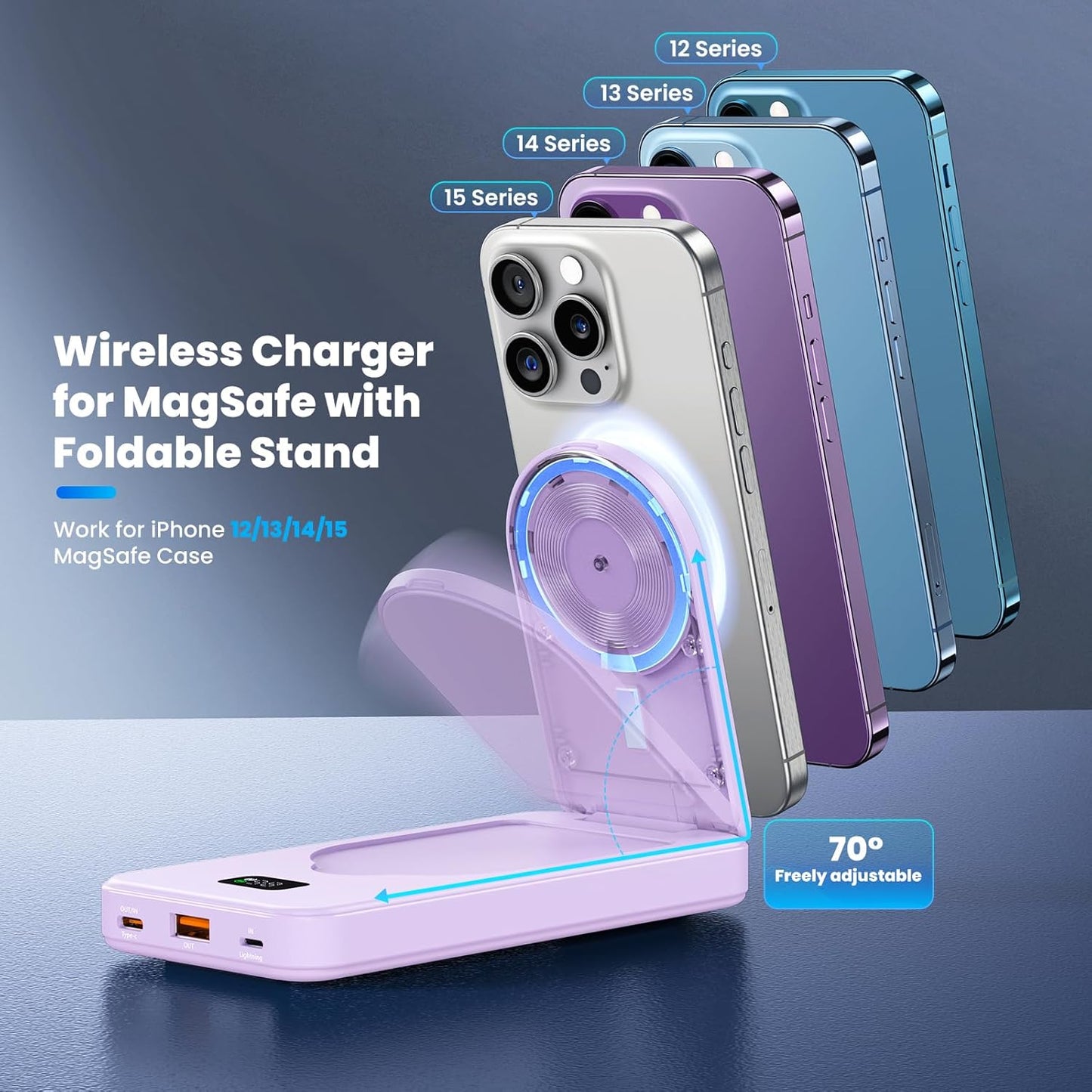 Magnetic Power Bank Stand, 10000mAh Wireless Magsafe Portable Charger with USB-C Cable, 22.5W PD Fast Charging Foldable Power Bank, Battery Pack for iPhone 15/14/13/12 Pro/Pro Max/Plus/Mini