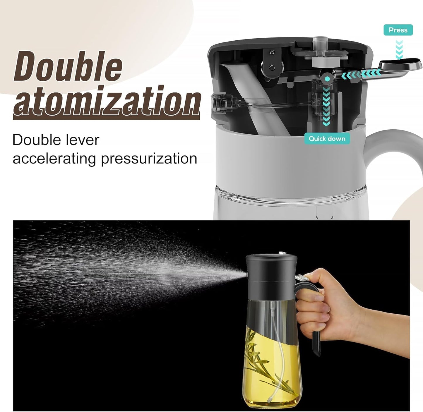 Glass Olive Oil Dispenser Bottle & Oil Sprayer Bottle 2 In 1 for Kitchen Cooking, Auto Flip Cap, 18oz Black