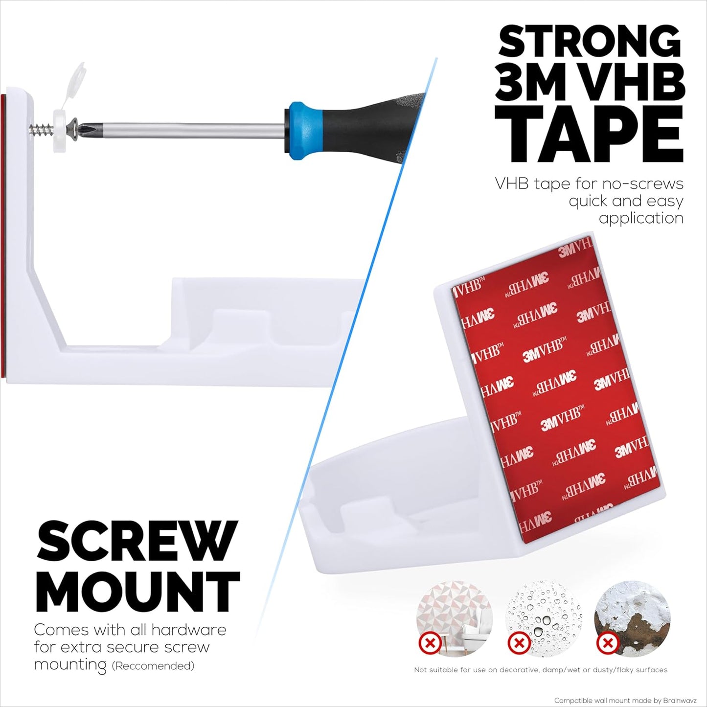 Drill Free Wall Mount for VTech VM901 Camera, Easy to Install Holder with Strong Adhesive, No Mess, Reduces Blind Spots & Clutter, Designed by Brainwavz