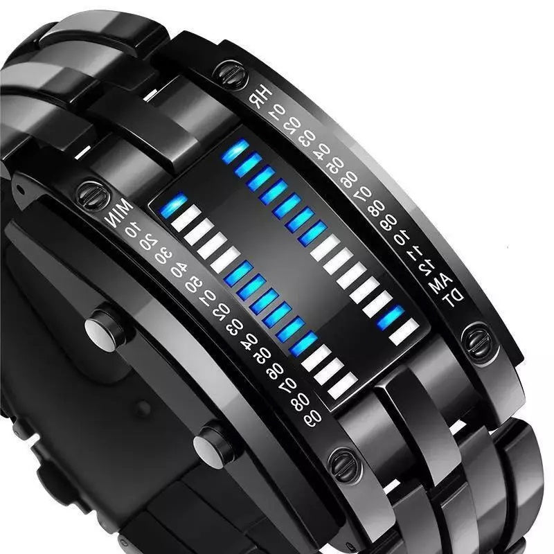 Men Watch 50m Waterproof Lava Watch Double Row Lamp LED Watch Male Binary Steel