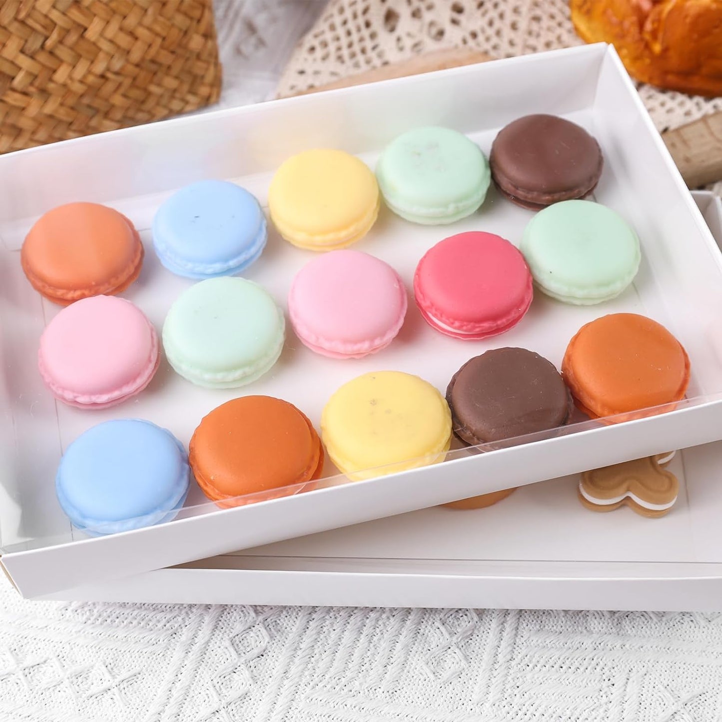 JOHOUSE 10PCS Cookie Boxes, 9.5x6x1.2 Inches White Bakery Boxes with Clear Lids For Cookies Pastries Chocolates, Dessert Boxes Treat Boxes for Class Birthday Wedding Party