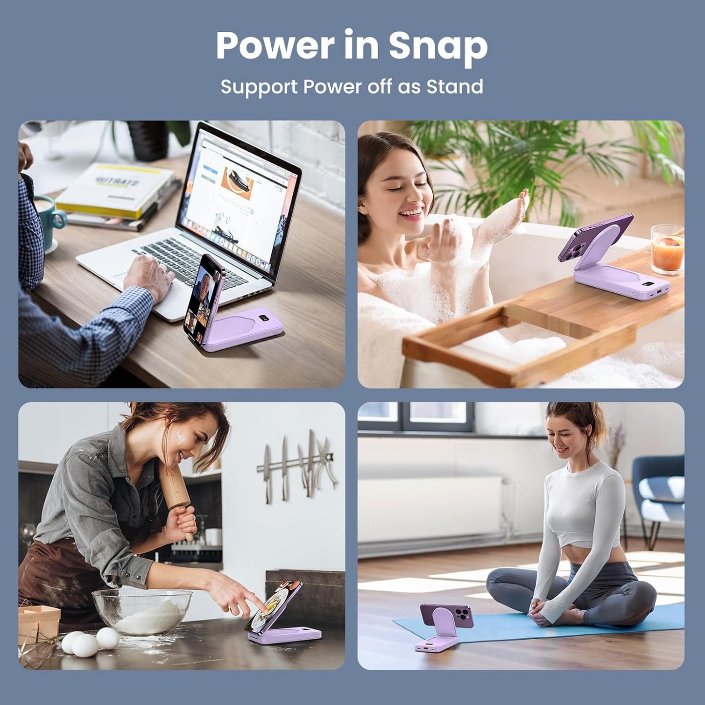 Magnetic Power Bank Stand, 10000mAh Wireless Magsafe Portable Charger with USB-C Cable, 22.5W PD Fast Charging Foldable Power Bank, Battery Pack for iPhone 15/14/13/12 Pro/Pro Max/Plus/Mini