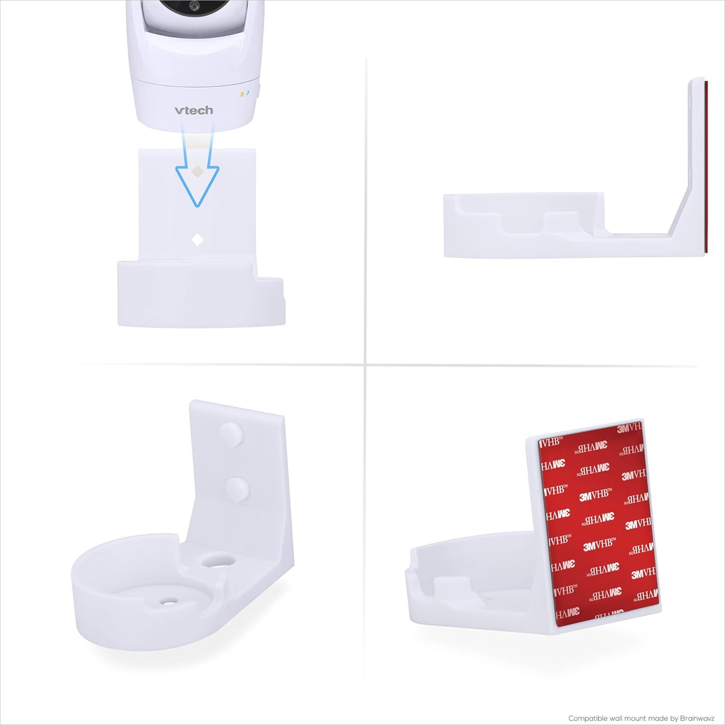 Drill Free Wall Mount for VTech VM901 Camera, Easy to Install Holder with Strong Adhesive, No Mess, Reduces Blind Spots & Clutter, Designed by Brainwavz