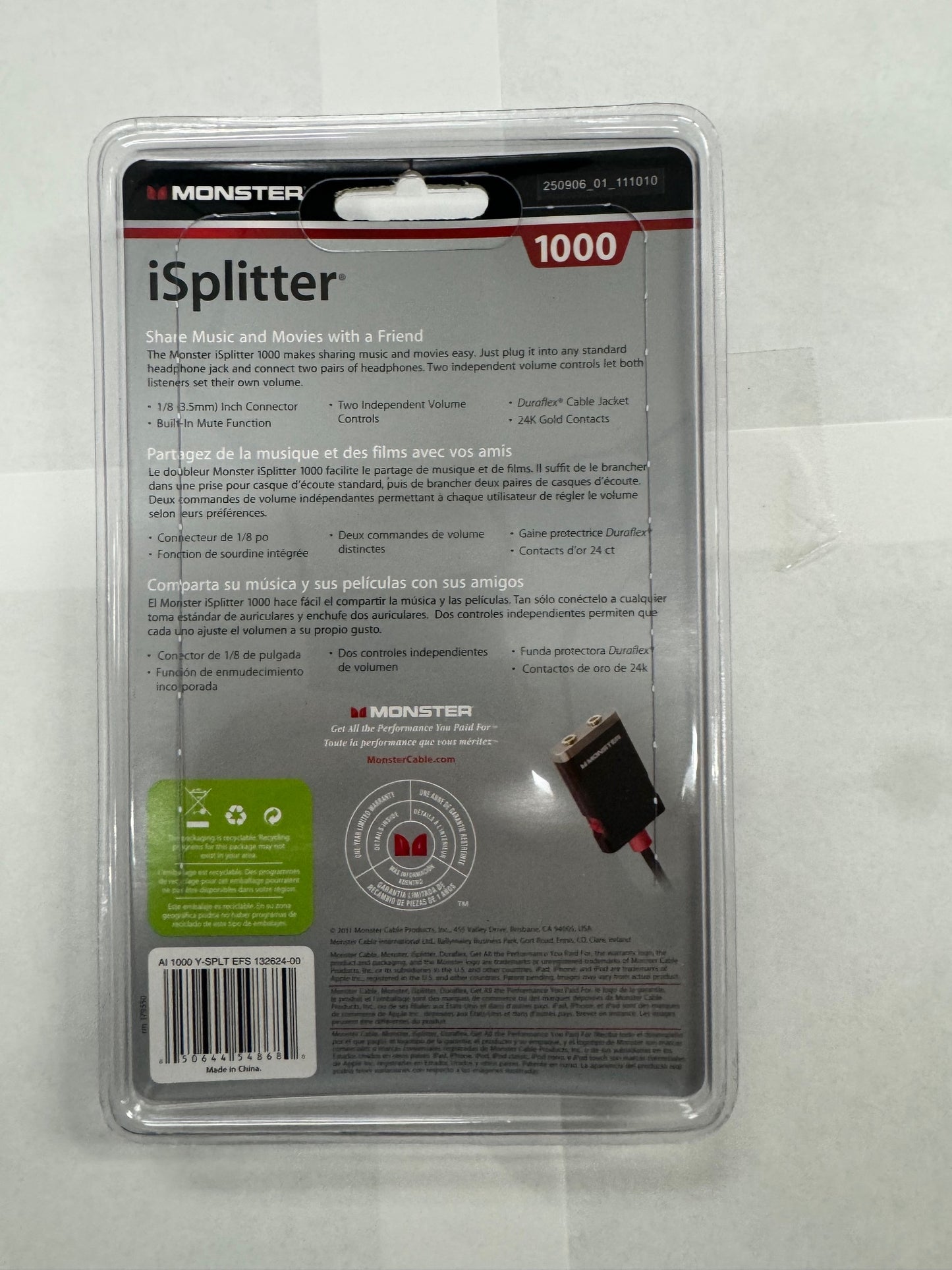 MONSTER - iSplitter - 1000 - For IPod, IPhone And More - New In Pkging
