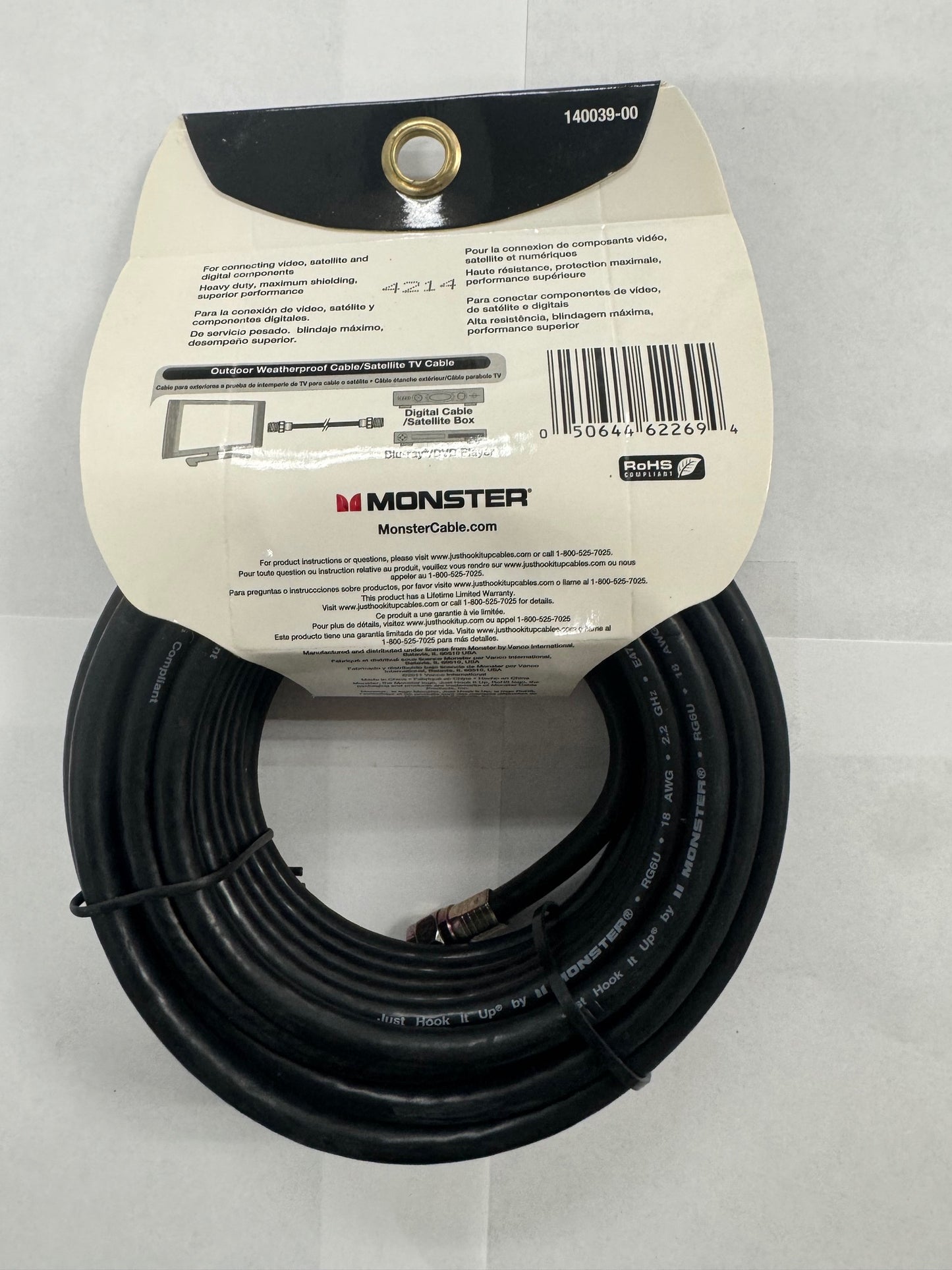 Monster 140039-00 Outdoor Weatherproof Video Coaxial Cable, 25', 7.62m Black