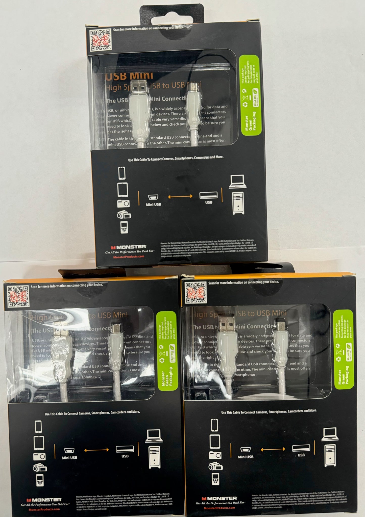 Monster USB Mini High Speed USB to USB Mini 3 Pack