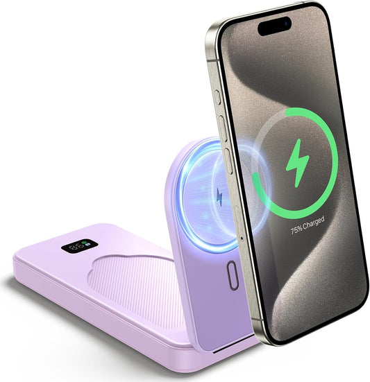 Magnetic Power Bank Stand, 10000mAh Wireless Magsafe Portable Charger with USB-C Cable, 22.5W PD Fast Charging Foldable Power Bank, Battery Pack for iPhone 15/14/13/12 Pro/Pro Max/Plus/Mini