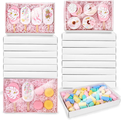 JOHOUSE 10PCS Cookie Boxes, 9.5x6x1.2 Inches White Bakery Boxes with Clear Lids For Cookies Pastries Chocolates, Dessert Boxes Treat Boxes for Class Birthday Wedding Party