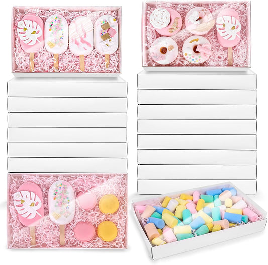 JOHOUSE 10PCS Cookie Boxes, 9.5x6x1.2 Inches White Bakery Boxes with Clear Lids For Cookies Pastries Chocolates, Dessert Boxes Treat Boxes for Class Birthday Wedding Party