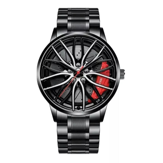 Waterproof Men Quartz Watch Custom Car Wheel Rim Hub Sport Stainless Wristwatch