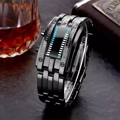 Men Watch 50m Waterproof Lava Watch Double Row Lamp LED Watch Male Binary Steel