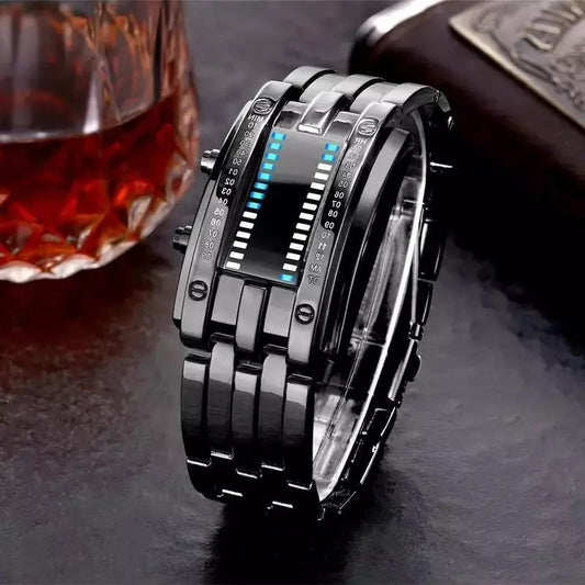 Men Watch 50m Waterproof Lava Watch Double Row Lamp LED Watch Male Binary Steel