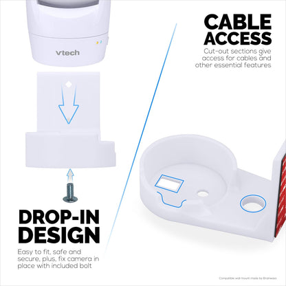 Drill Free Wall Mount for VTech ‎VM901 Camera, Easy to Install Holder with Strong Adhesive, No Mess, Reduces Blind Spots & Clutter, Designed by Brainwavz