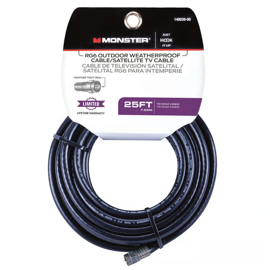 Monster 140039-00 Weatherproof RG6 Video Coaxial Cable, 25