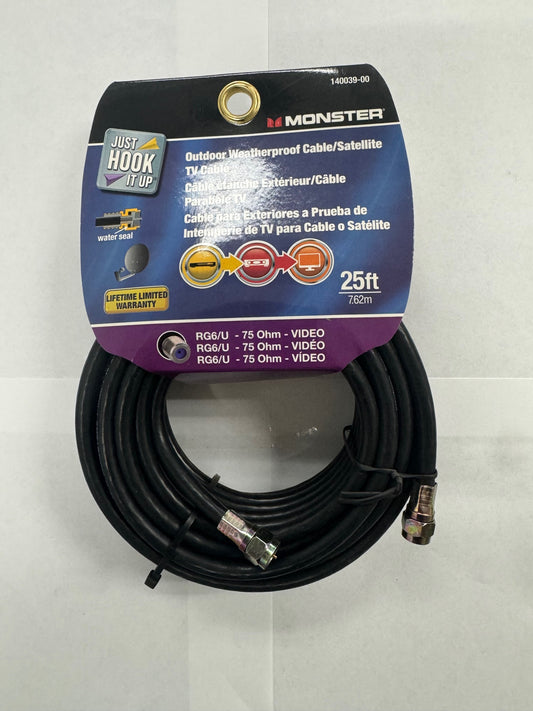 Monster 140039-00 Outdoor Weatherproof Video Coaxial Cable, 25', 7.62m Black