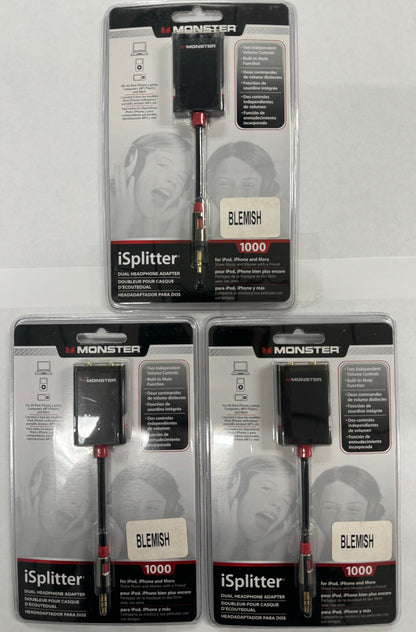 3 Pack MONSTER - iSplitter - 1000 - For IPod, IPhone And More - New In Packaging
