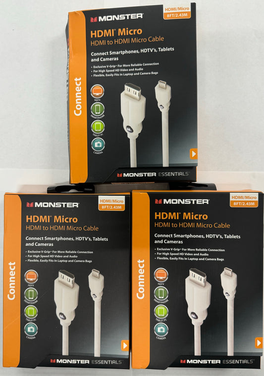 3 Pack Monster HDMI Micro HDMI to HDMI Micro Cable Connect Smartphones, HDTV's